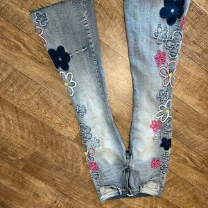 Oli & Hali Blue Floral Embroidered Boot Cut Jeans